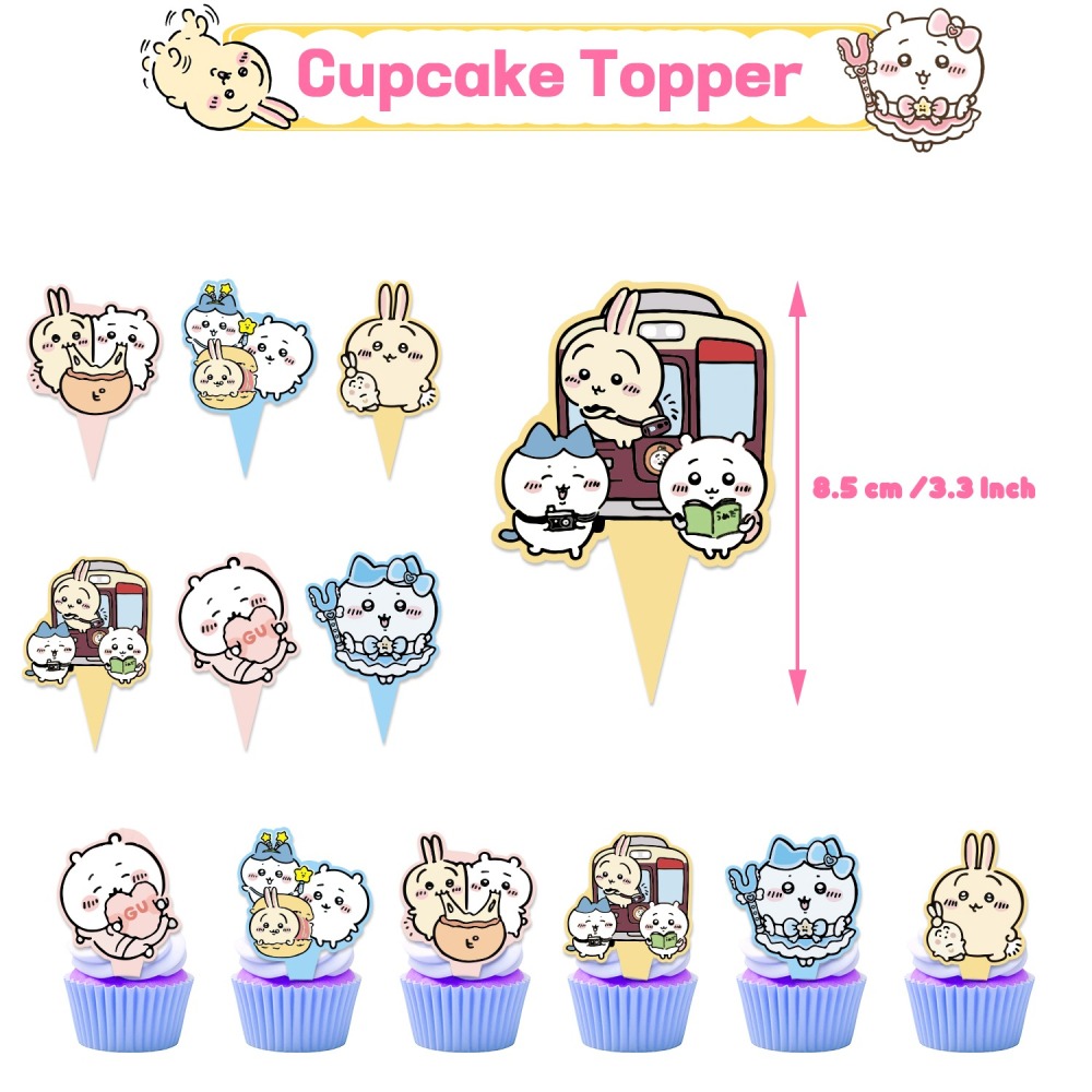 甜妞節慶♥台灣現貨♥【吉伊卡哇生日彩旗套組】吉伊卡哇 小八 烏薩奇 背景布 生日帽 蛋糕插旗 卡通生日旗 派對裝飾旗-細節圖3