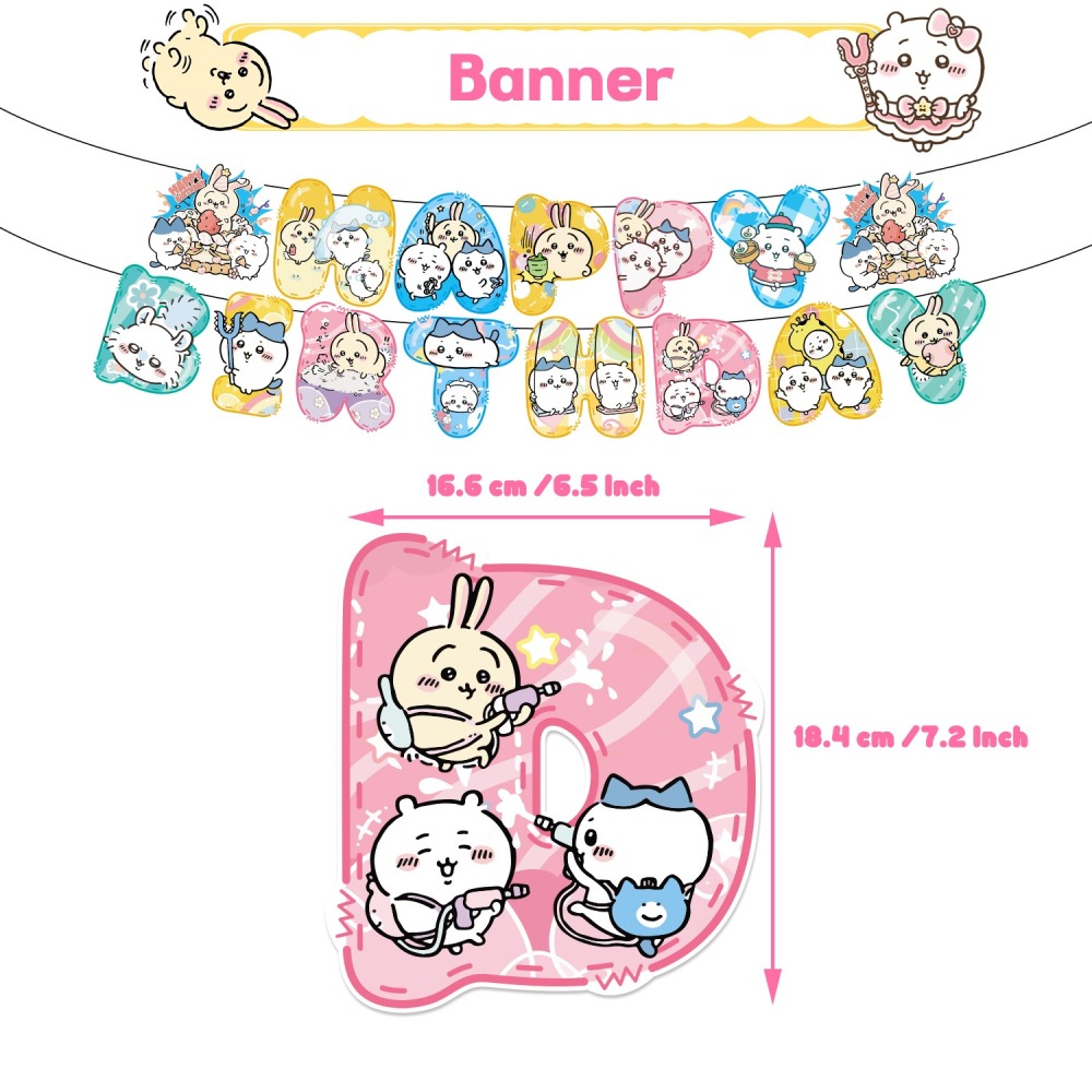 甜妞節慶♥台灣現貨♥【吉伊卡哇生日彩旗套組】吉伊卡哇 小八 烏薩奇 背景布 生日帽 蛋糕插旗 卡通生日旗 派對裝飾旗-細節圖5