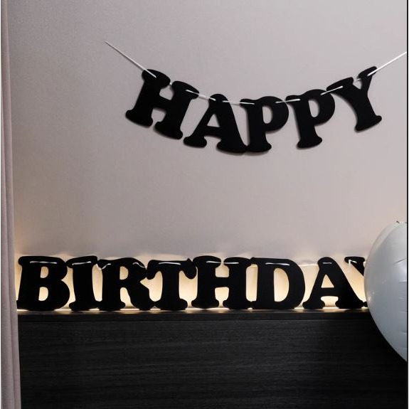 甜妞節慶♥台灣現貨♥【韓版黑色生日彩旗】ins風 愛心 生日旗 周歲佈置 掛旗 生日派對 派對佈置-細節圖2