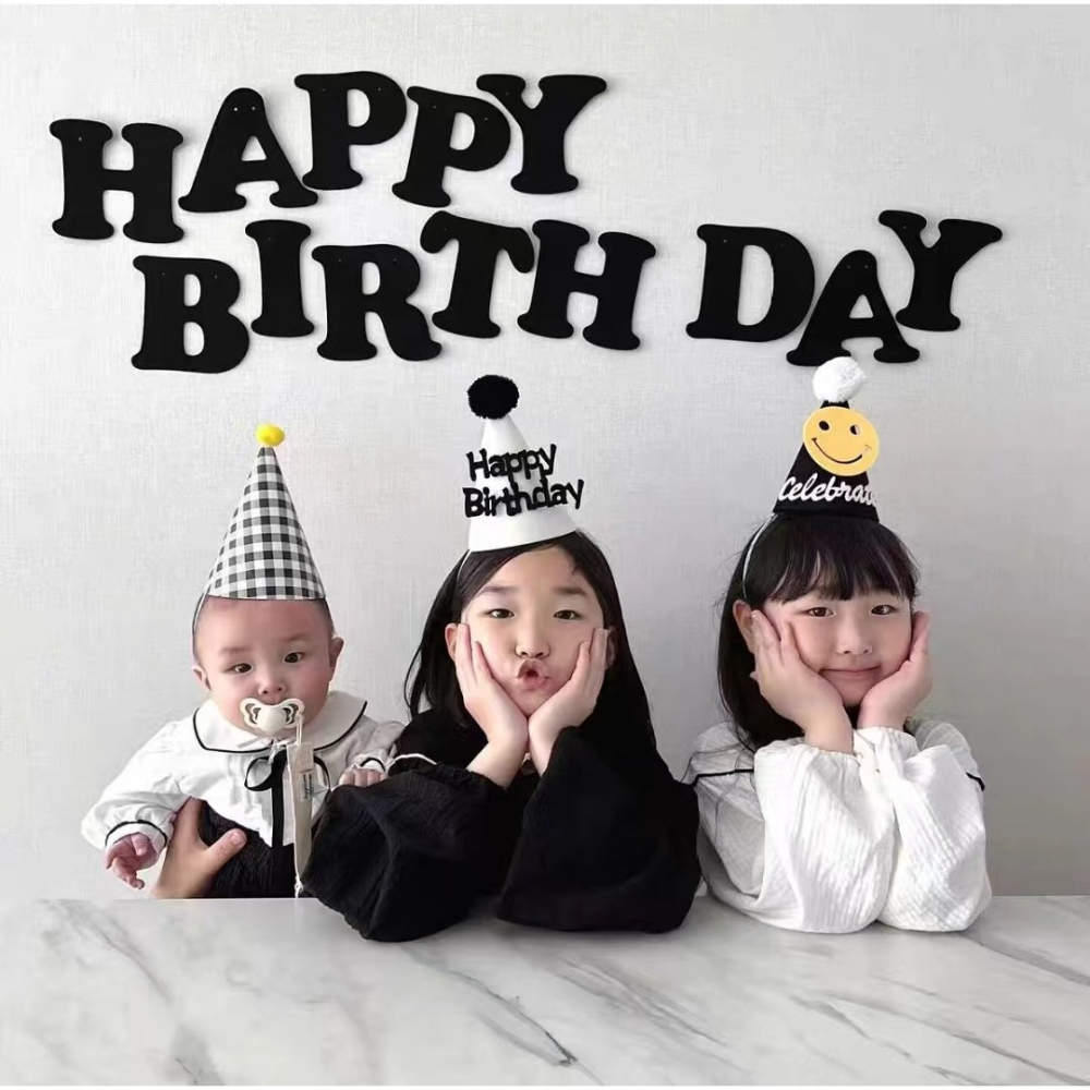 甜妞節慶♥台灣現貨♥【韓版黑色生日彩旗】ins風 愛心 生日旗 周歲佈置 掛旗 生日派對 派對佈置-細節圖3