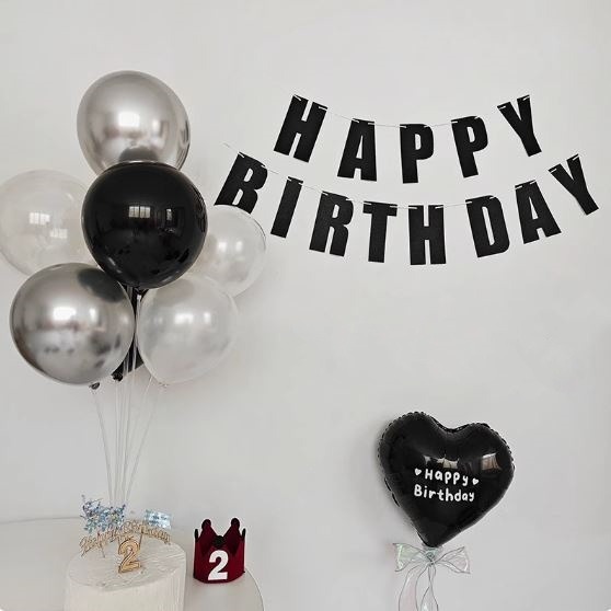 甜妞節慶♥台灣現貨♥【黑色生日彩旗】ins風 雷射銀生日字母彩旗 生日掛旗  歐美派對 派對彩旗 派對佈置-細節圖2