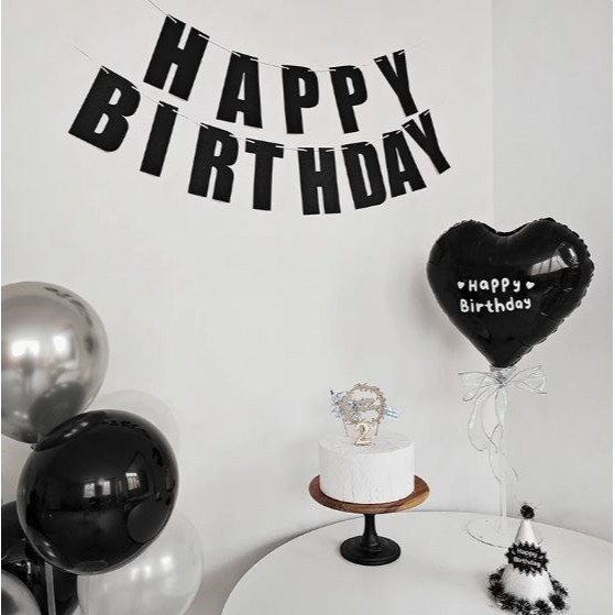 甜妞節慶♥台灣現貨♥【黑色生日彩旗】ins風 雷射銀生日字母彩旗 生日掛旗  歐美派對 派對彩旗 派對佈置-細節圖3