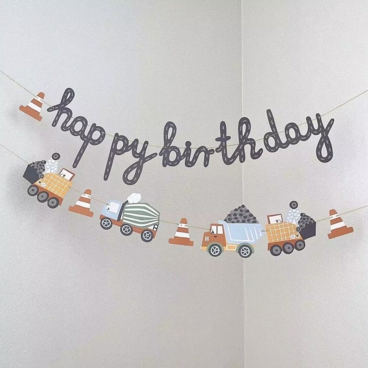 甜妞節慶♥台灣現貨♥【ins風簡約汽車生日彩旗】汽車生日字母彩旗 工程車彩旗 復古生日旗 兒童周歲生日派對-細節圖4