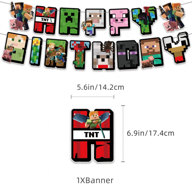 甜妞節慶♥台灣現貨♥【我的世界生日彩旗套組】生日派對 生日蛋糕插旗  苦力怕 合金盔甲 水晶盔甲 史帝夫-細節圖2