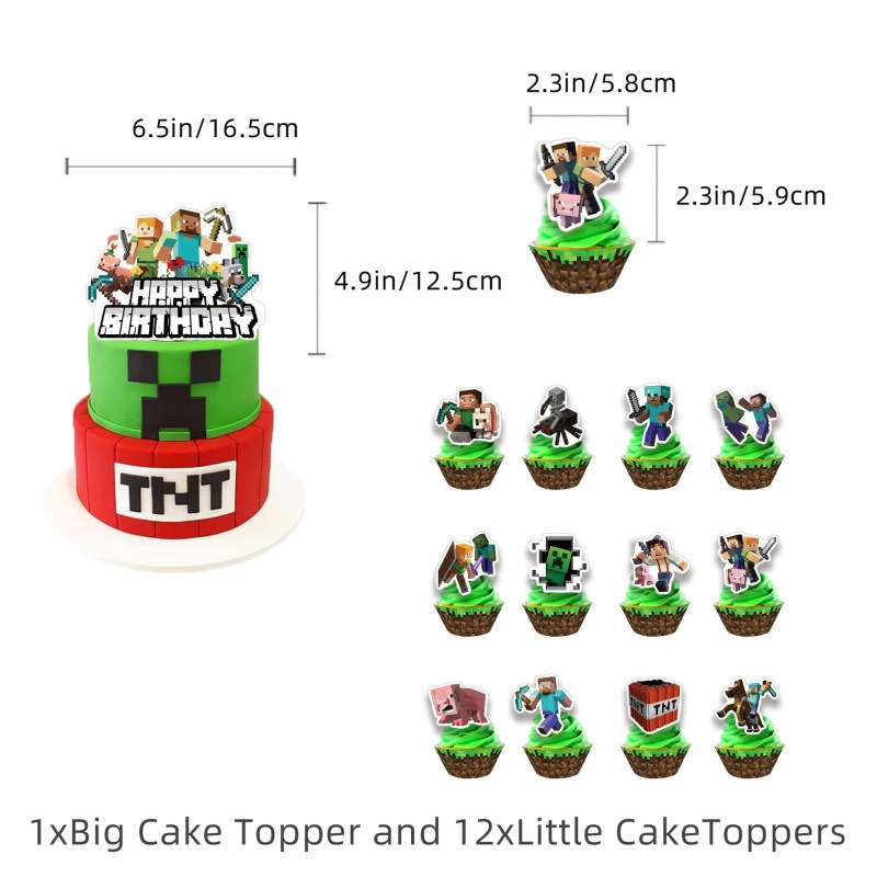 甜妞節慶♥台灣現貨♥【我的世界生日彩旗套組】生日派對 生日蛋糕插旗  苦力怕 合金盔甲 水晶盔甲 史帝夫-細節圖3