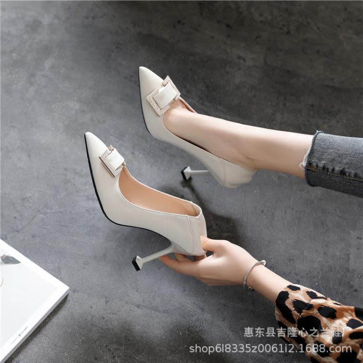 A11貓跟-1 心之蘭踩跟搭扣高跟鞋淺口純色大碼41 42 43小碼30 31-細節圖3