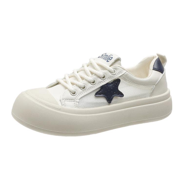 厚底鞋 丑萌網面透氣星星小白鞋女2023夏季新款小眾百搭平底休閒板鞋-細節圖5