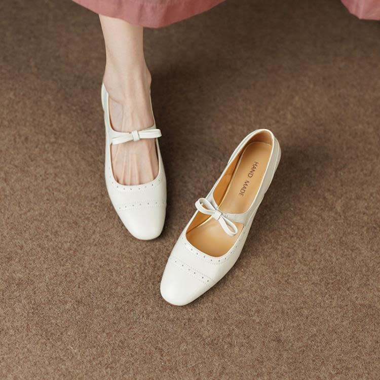 高跟鞋 法式復古瑪麗珍鞋女2023夏新款時尚正韓方頭淺口粗跟蝴蝶結鞋-細節圖2