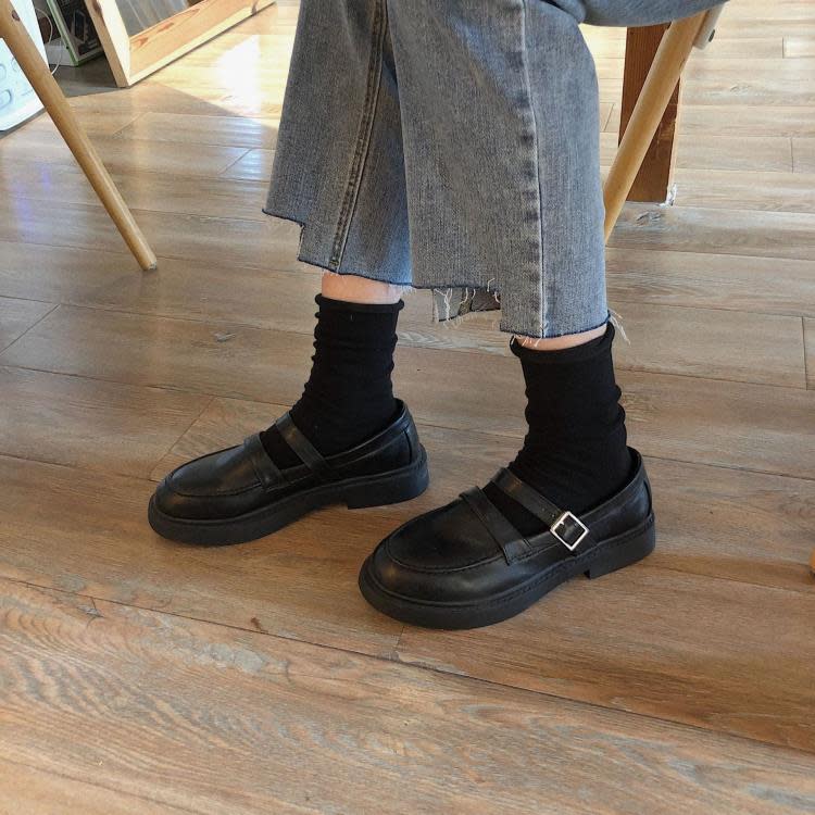 平底鞋 單鞋女2023新款春季英倫風學生小皮鞋女式皮帶扣淺口鞋女-細節圖2