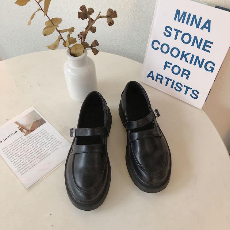 平底鞋 單鞋女2023新款春季英倫風學生小皮鞋女式皮帶扣淺口鞋女-細節圖4