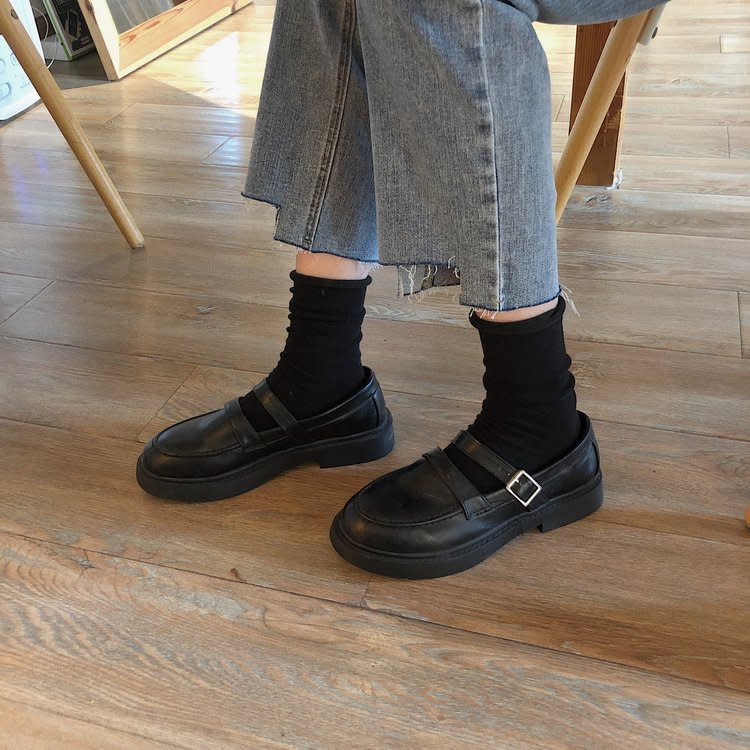 平底鞋 單鞋女2023新款春季英倫風學生小皮鞋女式皮帶扣淺口鞋女-細節圖6