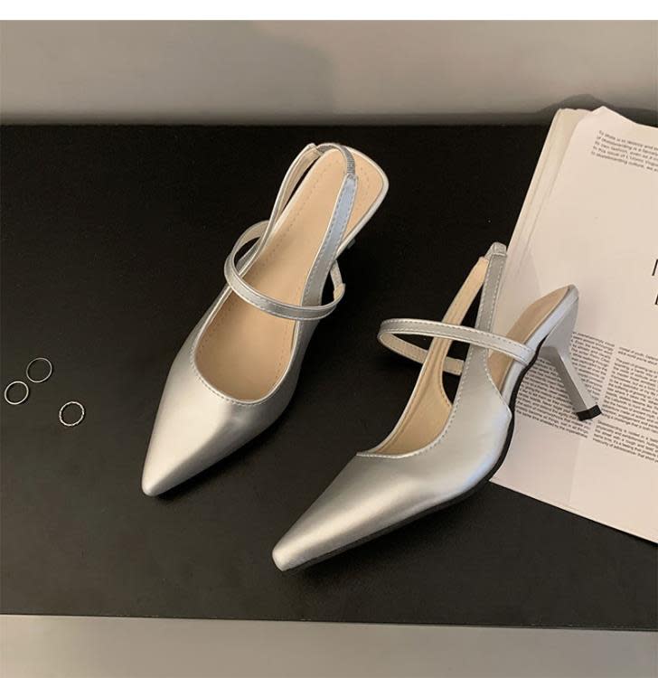 黑色法式細跟小香風尖頭高跟鞋女2023新款夏季百搭網紅仙女風涼鞋-細節圖6