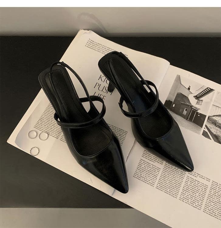 黑色法式細跟小香風尖頭高跟鞋女2023新款夏季百搭網紅仙女風涼鞋-細節圖7