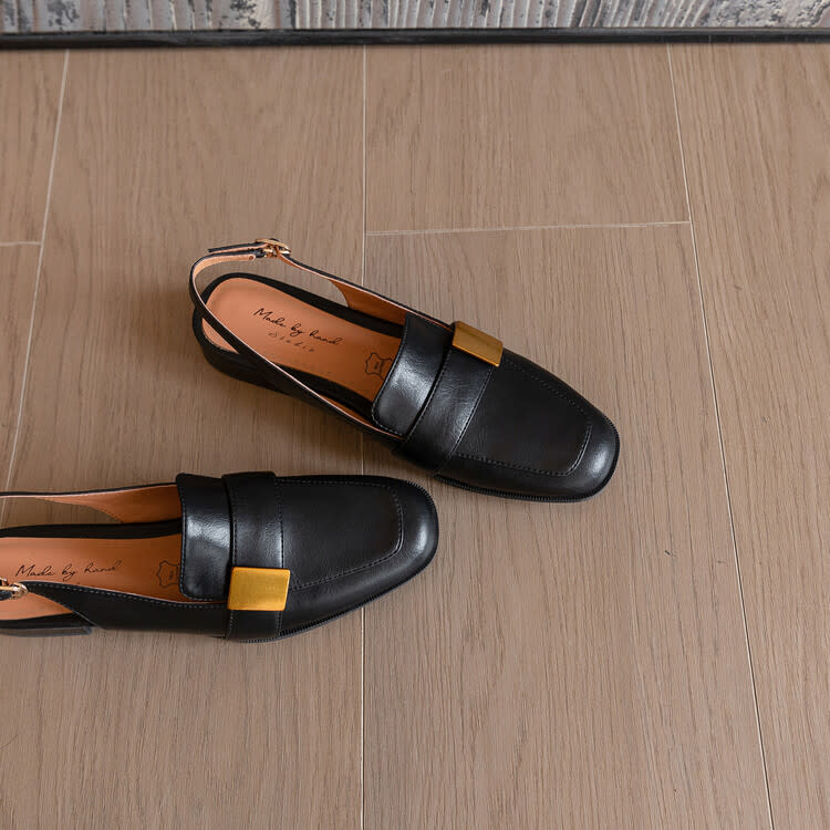 樂福鞋 頭層牛皮網紅穆勒鞋淺口粗中跟單鞋包頭后空涼鞋女鞋-細節圖2