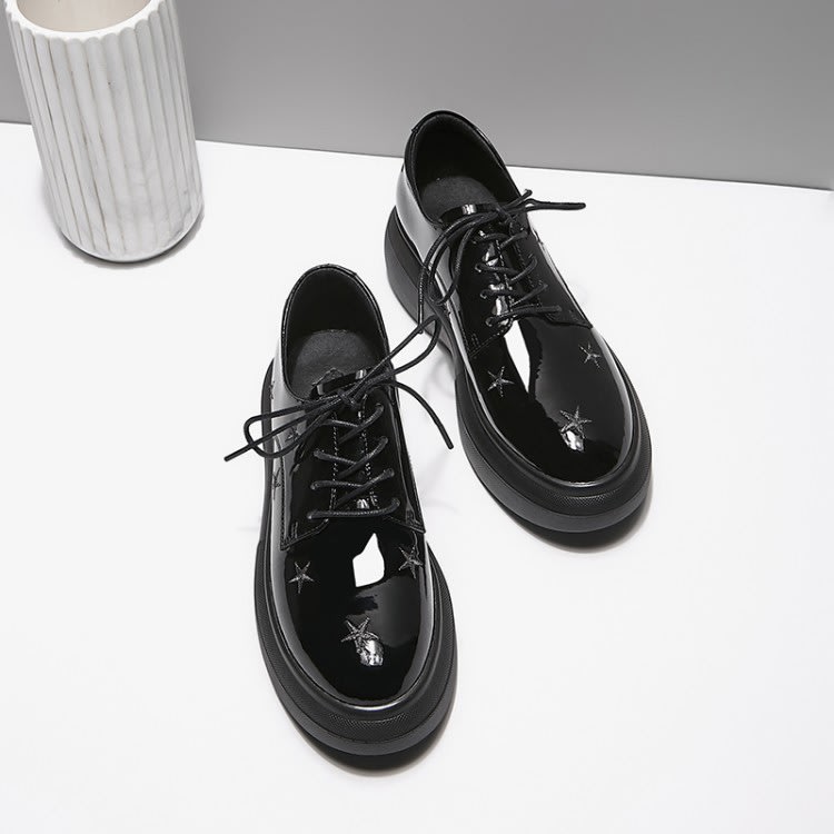 中跟鞋 2023年春秋季新款厚底松糕鞋低幫鞋防水臺英倫系帶女鞋刺繡-細節圖2