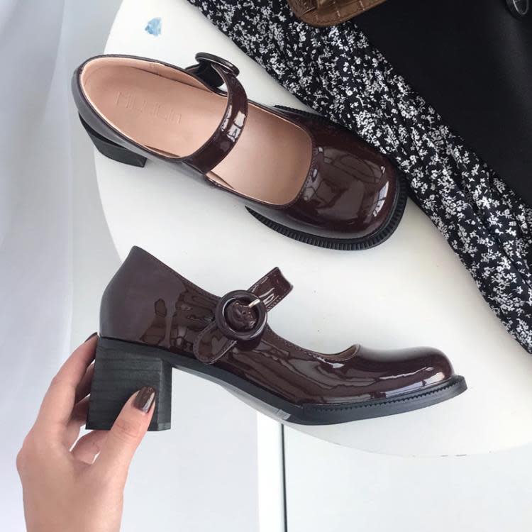 中跟鞋 2023春季新款復古設計感大頭瑪麗珍鞋女單鞋網紅學院風小皮鞋-細節圖4