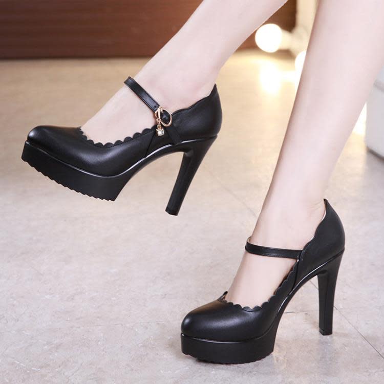 2023一字扣帶女鞋防水臺單鞋面試職業工作鞋旗袍走秀演出高跟鞋女-細節圖8