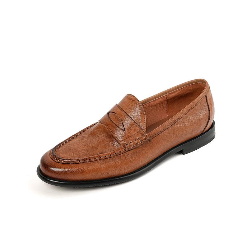 樂福鞋 頭層牛皮2023年春圓頭低跟真皮單鞋女復古風平跟黑色小皮鞋-細節圖5