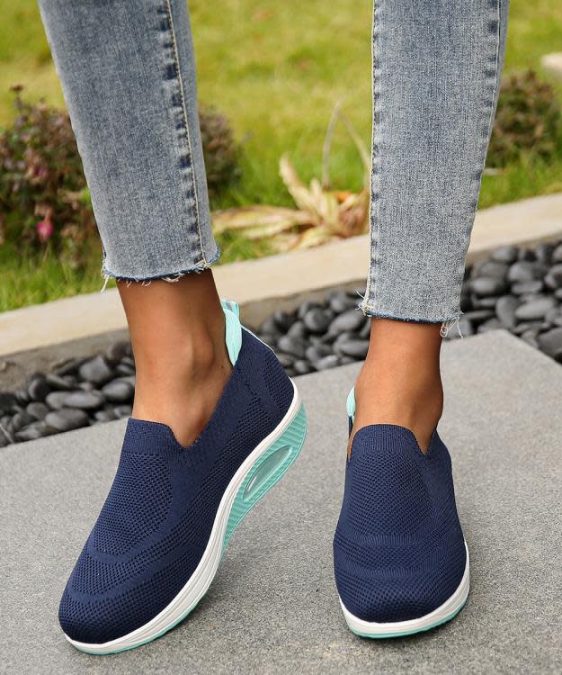 厚底鞋 新款大碼輕便女鞋飛織套腳鞋時尚搖搖休閒女鞋現貨-細節圖2