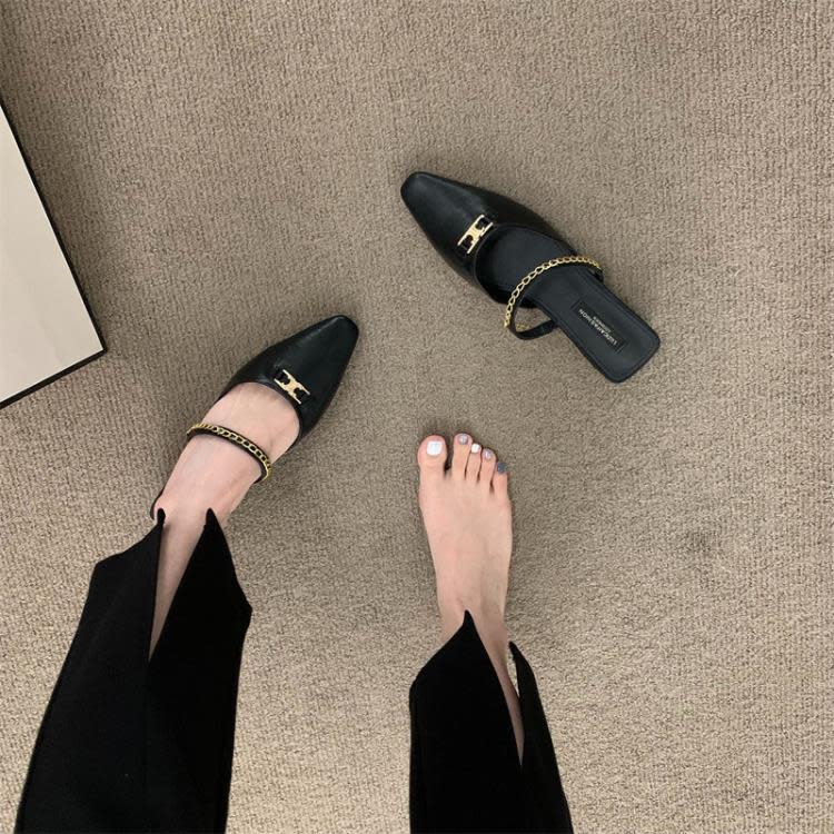 涼鞋 法式小香風半拖涼單鞋仙女鞋子2023年新款夏季外穿高級感包頭涼拖-細節圖4