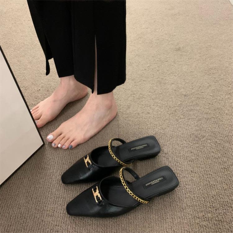 涼鞋 法式小香風半拖涼單鞋仙女鞋子2023年新款夏季外穿高級感包頭涼拖-細節圖7