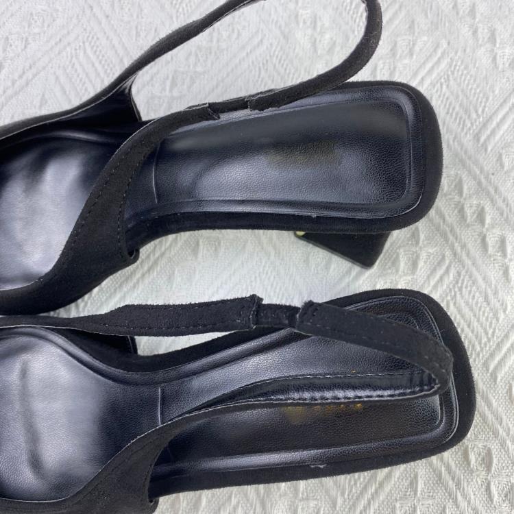 高跟鞋 ZA2023年夏季新品女鞋黑色露跟粗跟復古香港氣質穆勒鞋尖頭鞋-細節圖4
