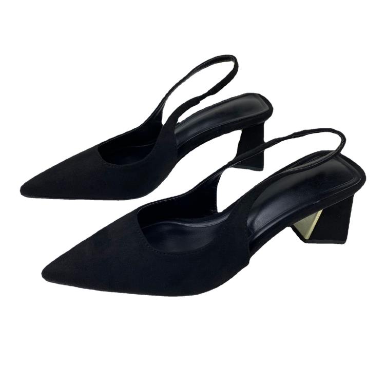 高跟鞋 ZA2023年夏季新品女鞋黑色露跟粗跟復古香港氣質穆勒鞋尖頭鞋-細節圖5