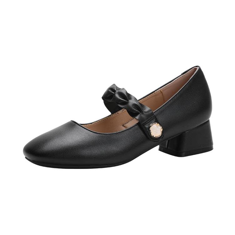 正韓秋季真皮女鞋2023新款鞋子女生工作穿百搭粗跟方頭瑪麗珍鞋女-細節圖5