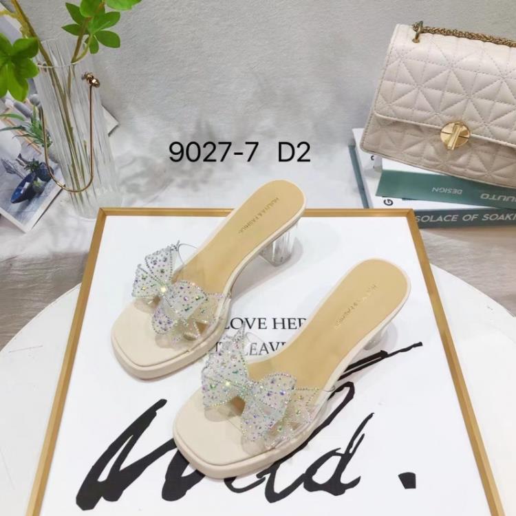 厚底鞋 2023年新款粗跟露趾防水臺透明水晶鞋拖鞋-細節圖2