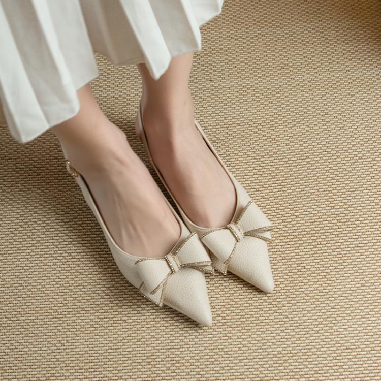 低跟鞋 荔枝皮后空時尚涼鞋女2023春季新款尖頭包頭涼鞋細跟搭扣女鞋-細節圖3