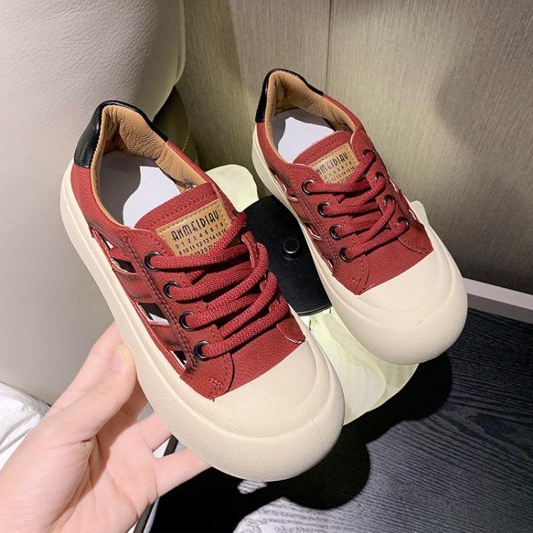 厚底鞋 鏤空透氣小白鞋女2023年新款夏季復古包頭涼鞋丑萌大頭板鞋女-細節圖8