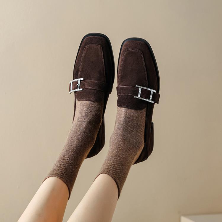 樂福鞋 復古女2023秋女鞋子粗跟中跟高跟鞋一腳蹬懶人鞋英倫小皮鞋-細節圖3