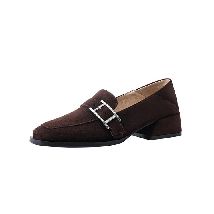 樂福鞋 復古女2023秋女鞋子粗跟中跟高跟鞋一腳蹬懶人鞋英倫小皮鞋-細節圖5