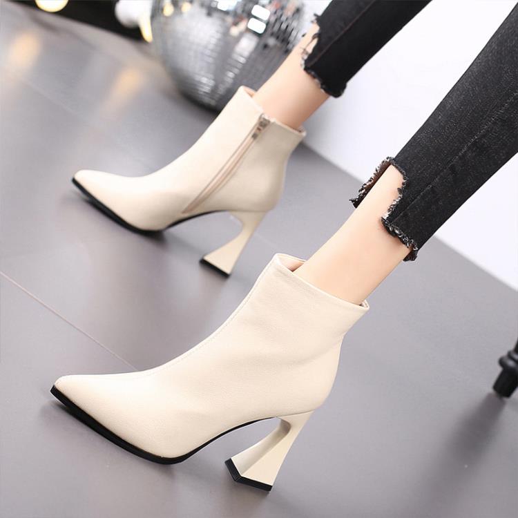 短靴 時尚女英倫風2023年秋冬新款馬丁靴百搭粗跟小皮鞋女士瘦瘦靴-細節圖3