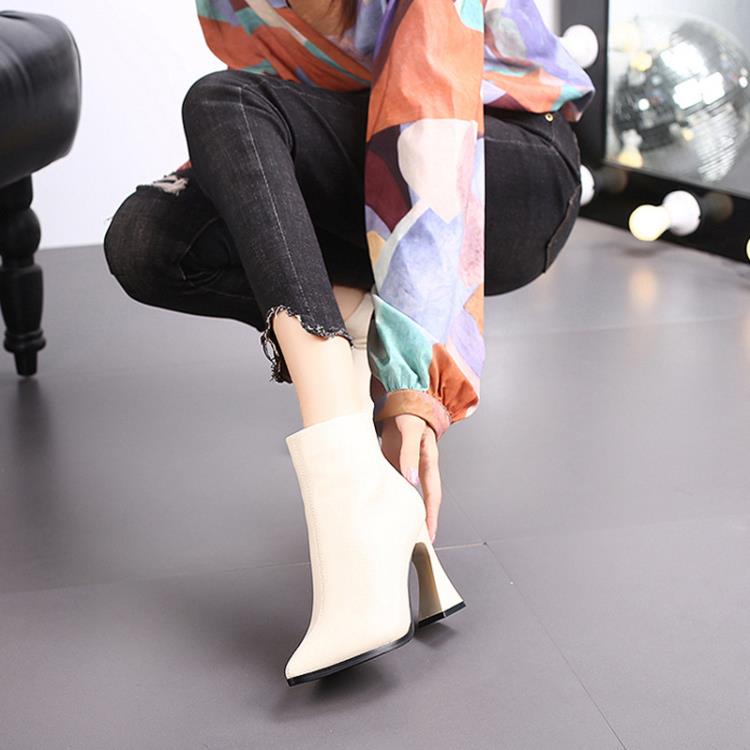 短靴 時尚女英倫風2023年秋冬新款馬丁靴百搭粗跟小皮鞋女士瘦瘦靴-細節圖4