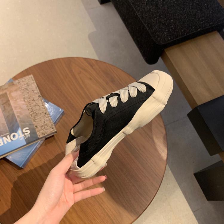 葡萄媽同款夏季圓頭系帶帆布鞋百搭溶解半拖休閒運動板鞋女-細節圖4