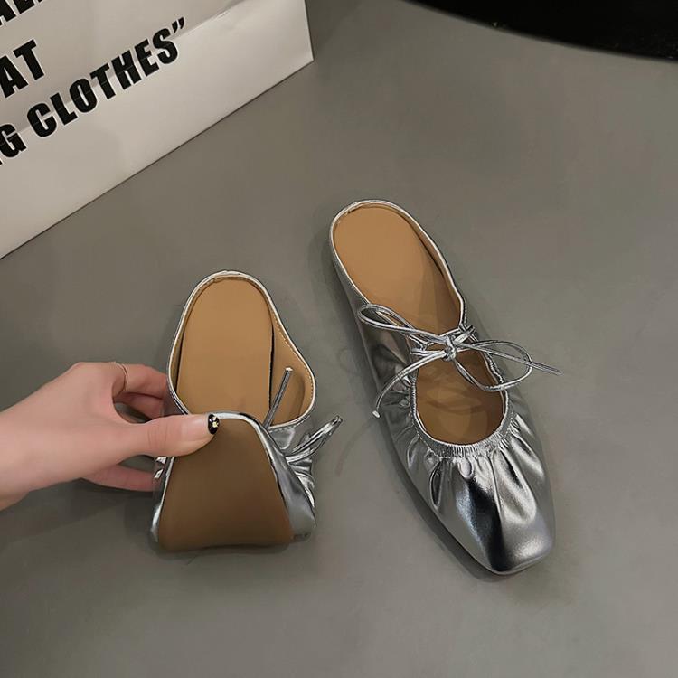 拖鞋 正韓2023年包頭后空拖鞋鞋女時尚蝴蝶結綁鏤空矮跟女鞋包頭百搭款-細節圖2