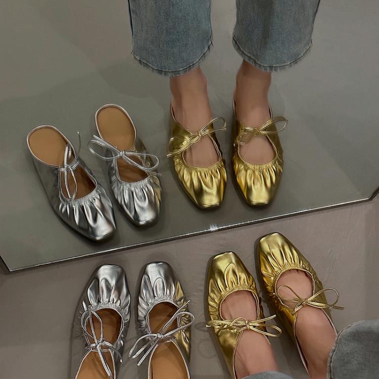 拖鞋 正韓2023年包頭后空拖鞋鞋女時尚蝴蝶結綁鏤空矮跟女鞋包頭百搭款-細節圖4