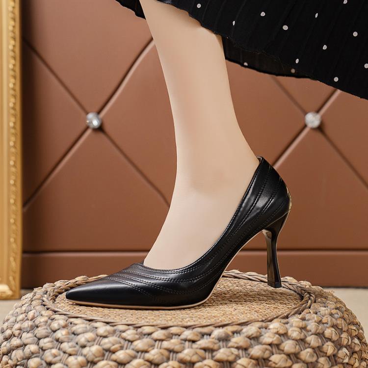 高跟鞋 網紅時裝鞋2023春秋新款女鞋正韓車縫線細跟淑女宴會單鞋-細節圖3