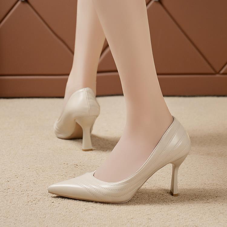 高跟鞋 網紅時裝鞋2023春秋新款女鞋正韓車縫線細跟淑女宴會單鞋-細節圖4