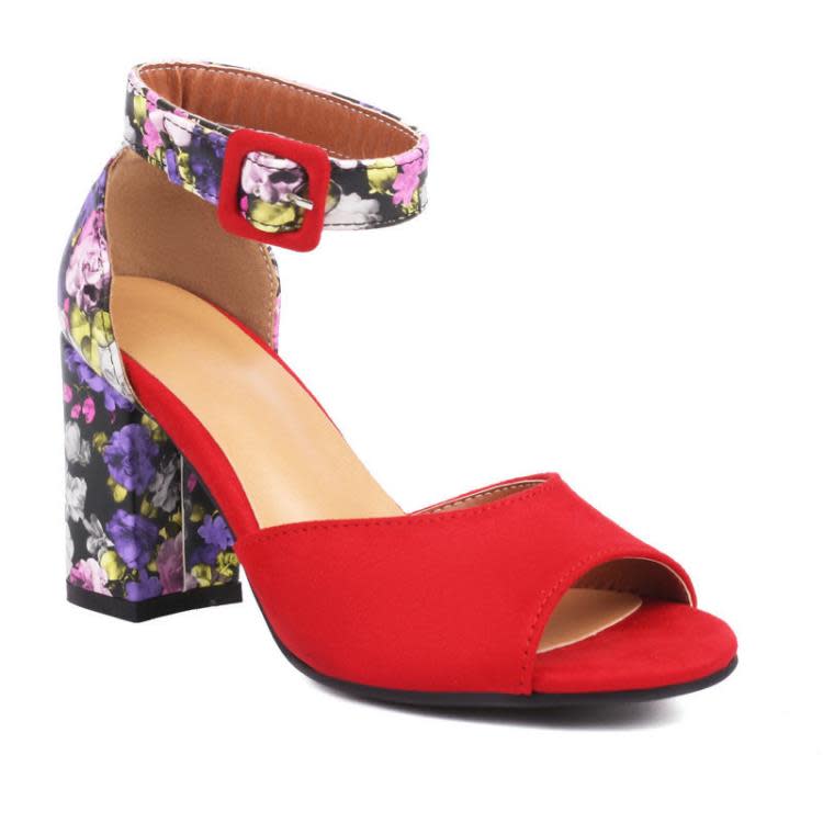 魚嘴涼鞋夏季露趾印花底粗跟超高跟一字扣帶女單鞋沙灘涼鞋-細節圖5