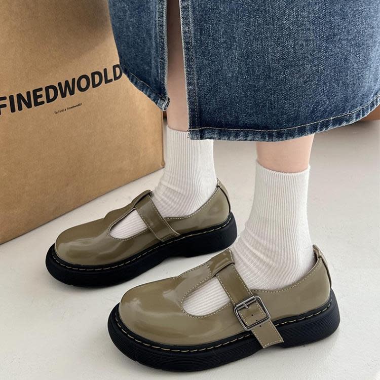 圓頭百搭黑色粗跟英倫風小皮鞋女2023新款春秋復古法式瑪麗珍單鞋-細節圖2