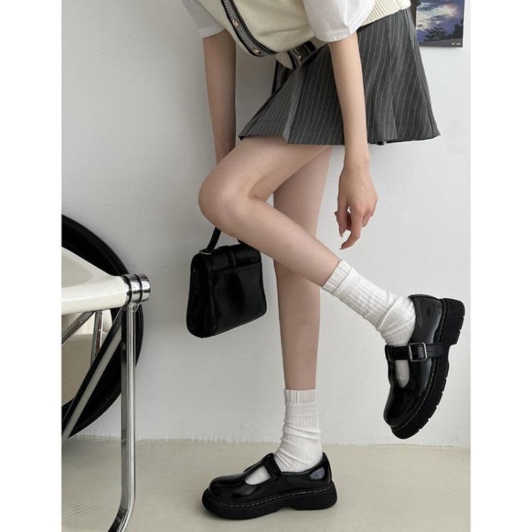 圓頭百搭黑色粗跟英倫風小皮鞋女2023新款春秋復古法式瑪麗珍單鞋-細節圖3