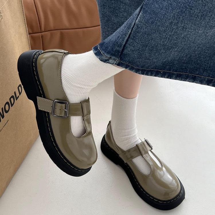 圓頭百搭黑色粗跟英倫風小皮鞋女2023新款春秋復古法式瑪麗珍單鞋-細節圖4