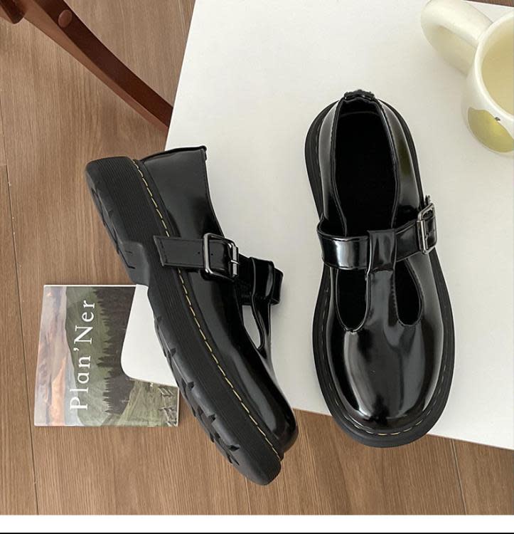 圓頭百搭黑色粗跟英倫風小皮鞋女2023新款春秋復古法式瑪麗珍單鞋-細節圖7