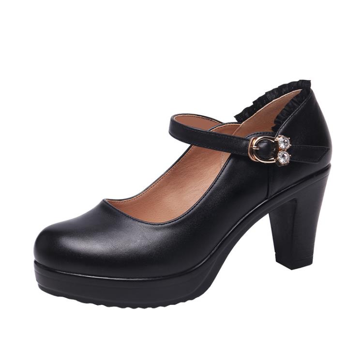 8cm旗袍模特走秀高跟鞋女粗跟厚底防水臺淺口圓頭舒適小碼工作鞋-細節圖5