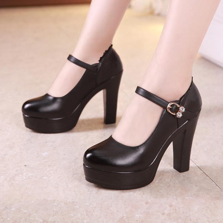 8cm旗袍模特走秀高跟鞋女粗跟厚底防水臺淺口圓頭舒適小碼工作鞋-細節圖7