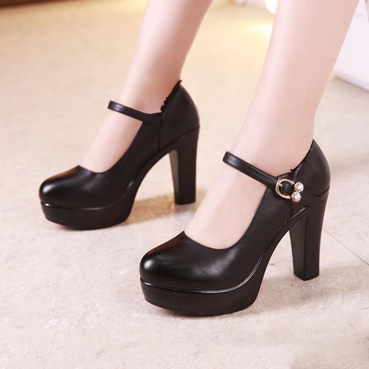 8cm旗袍模特走秀高跟鞋女粗跟厚底防水臺淺口圓頭舒適小碼工作鞋-細節圖8