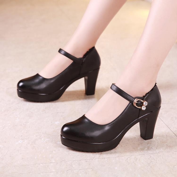 8cm旗袍模特走秀高跟鞋女粗跟厚底防水臺淺口圓頭舒適小碼工作鞋-細節圖9