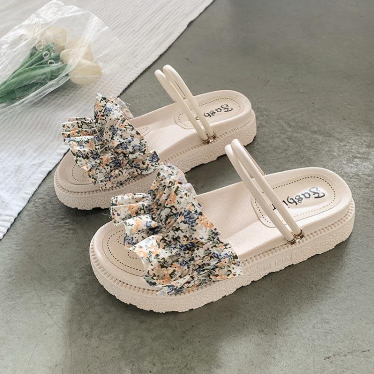 厚底鞋 凉拖鞋網紅女款夏外穿2023新款涼鞋仙女風一字拖沙灘鞋-細節圖2